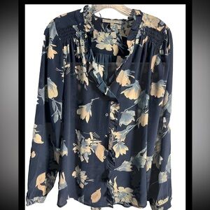 Daniel Rainn Semi Sheer Blouse Women’s Size Medium 100% Silk Long Sleeve